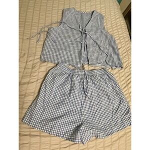 SHEIN Plaid Blue and White Set Size L
